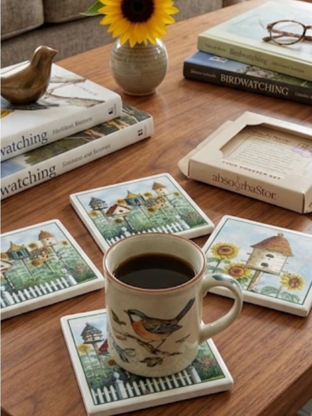 NWT Absorba Stone Coasters Birdhouses "Welcome to Our Nest" Set of 4